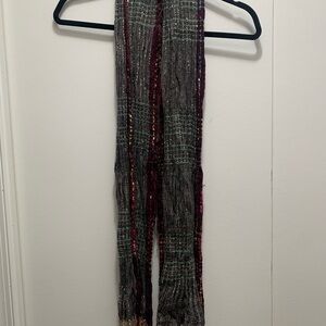 Woven Multicolor Fringe Scarf - Burgundy & Gray
